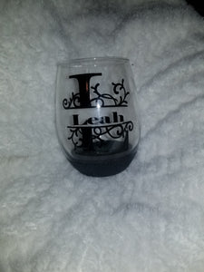 Glitter Monogram Stemless Wine Glass